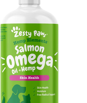 Zesty Paws Salmon Omega Oil Hemp for Dogs and Cats with Wild Alaskan Salmon Oil Omega 3 and 6 Fatty Acids with EPA DHA for Pets Supports Normal Skin Moisture and Immune System Function 16oz