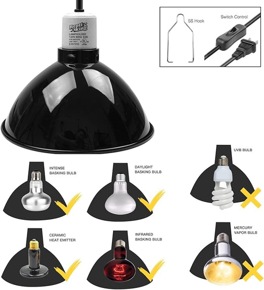 Reptile Light Fixture, 8.5'' Reptile Dome for Reptile Light/Heat Lamp/Ceramic Heat Emitter, 1-Pack 8.5 Inch Standard Light Dome