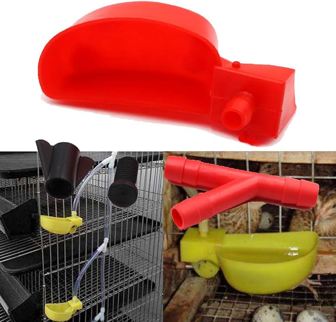 10set Quail Waterer Automatic Bird Water Cups for Cage Hang Drinker Poultry Bird Watering System (Red)