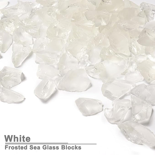 Versatile Frosted Sea Glass Block - 1LB White Vase fillers, Aquarium Gravels, Sea Glass Decor, Ideal for DIY Crafts, and Home Decor - Perfect for Beach Weddings and More