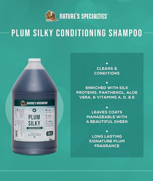 Nature's Specialties Plum Silky Ultra Concentrated Dog Shampoo Conditioner, Makes up to 24 Gallons, Natural Choice for Professional Pet Groomers, Silk Proteins, Made in USA, 1 gal