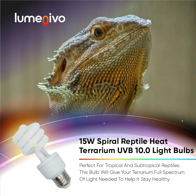 lumenivo UVB Reptile Light 15W 10.0 Desert Terrarium UVB Bulb for Bearded Dragon, Dwarf Monitors, Veiled Chameleons - Simulates UVB from The Sun to Help in Calcium Absorption - 120V - 3 Pack