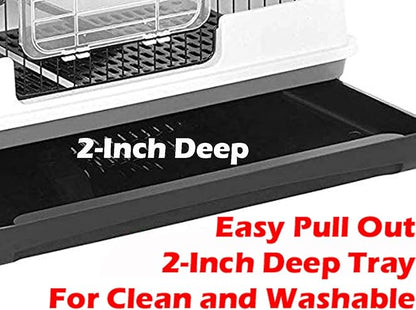 X-Large Deluxe 2-Level in/Outdoor Rabbit Hutch Cage for Ferret Squirrel Chinchilla Solid Platform Ramp Mesh Floor Deep 2-Inch Leakproof Easy Clean Deep Tray Large Access Doors Lockable Casters