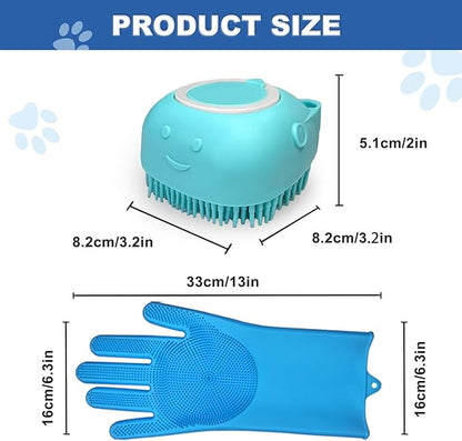 2PCS Dog Washing Gloves and Dog Shampoo Brush, Dog Bath Supplies Dog and Cat Bath Set