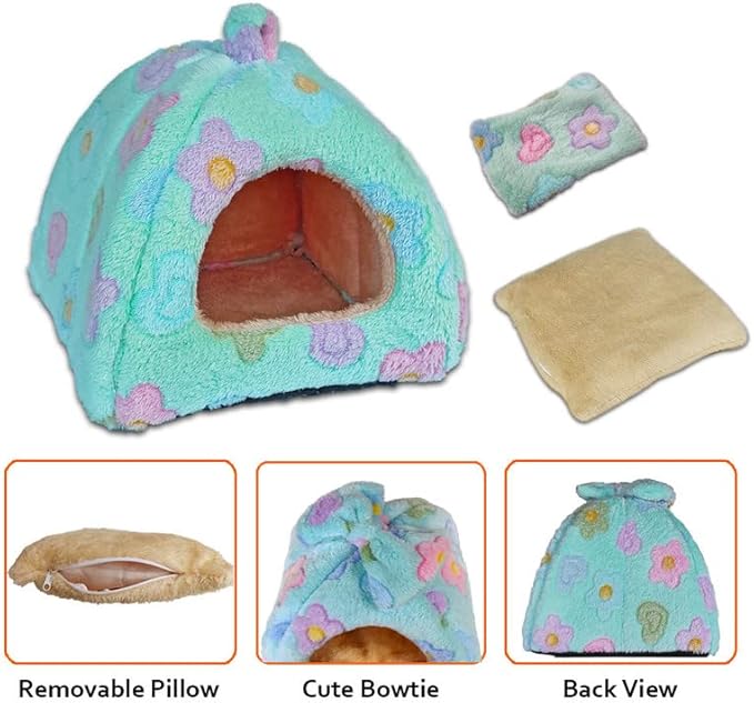 Guinea Pig Bed, Guinea Pig Hideout House Accessories Warm Bed for Small Animals Hamsters Chinchillas Dwarf Bunnies Hedgehogs. M, Green Flower