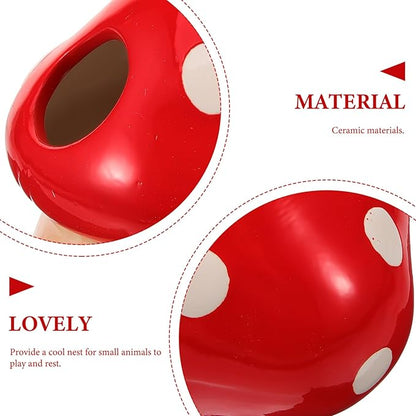 Ceramic Hamster House Hideout Mushroom Shaped Hamster Cave for Summer Dwarf Hamster Gerbil Mice