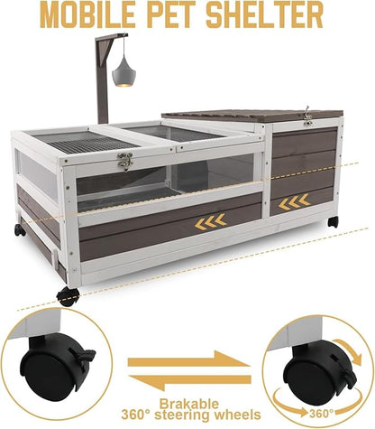 Tortoise Habitat Wooden Tortoise House, Indoor Turtle Enclosure Outdoor Reptile Cage with Removable Bottom, Light Support, Openable Roof (Double Habitat, Leakproof Tray)