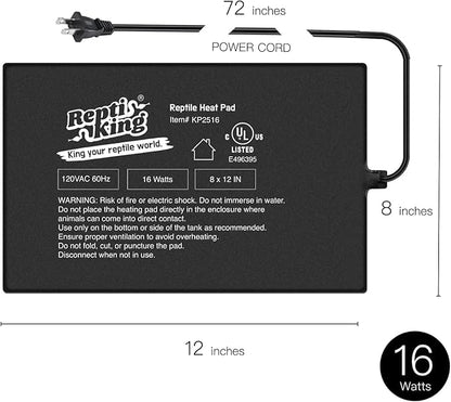 Reptile Heat Pad, 8" X 12" 16W, Heating Pad for Reptile Tank, Lizard, Snake, Bearded Dragon, Hermit Crab, Leopard Geckos Terrarium Heating Mat, Safe & Durable Heat Pad for Reptiles