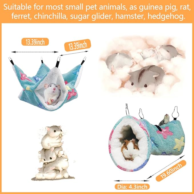 LEFTSTARER Guinea Pig Ferret Rat Hammock Toy Small Animal Cage Accessories Hideout Tunnel & Bunkbed Hammock for Rat Ferret Guinea Pig Hamster Sugar Glider Chinchilla (Star-Green)
