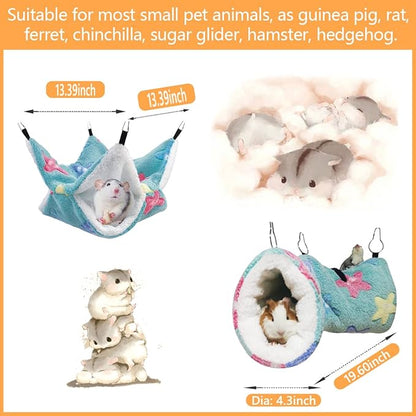 LEFTSTARER Guinea Pig Ferret Rat Hammock Toy Small Animal Cage Accessories Hideout Tunnel & Bunkbed Hammock for Rat Ferret Guinea Pig Hamster Sugar Glider Chinchilla (Star-Green)