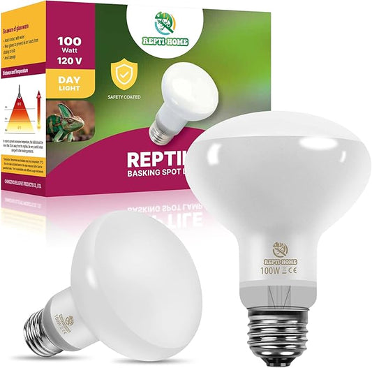 New Upgrade Reptile Heat Lamp Bulb (3rd Gen No Broken), 100W 2 Pack Basking Spot Light for Reptiles & Amphibians,UVA Daylight Heat Bulb for Bearded Dragon, Turtle