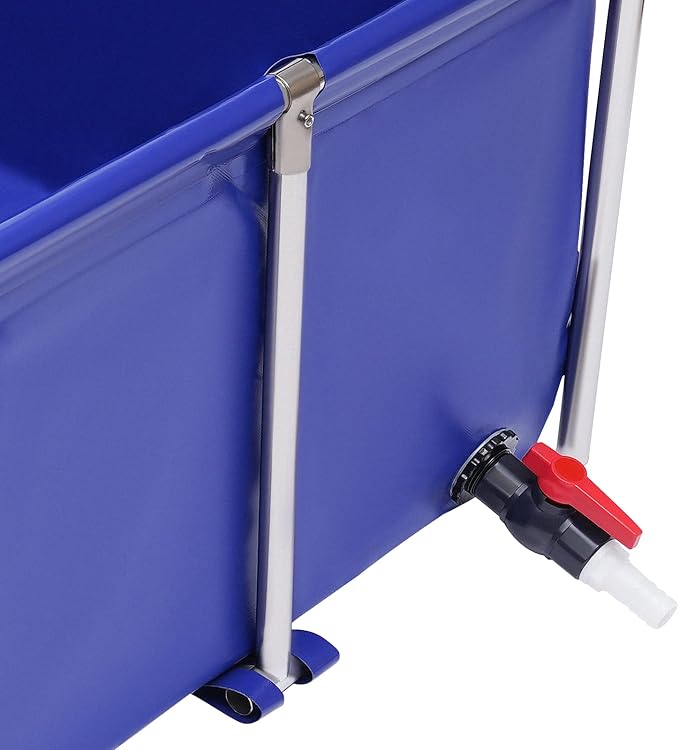 Foldable Fish Aquarium Tank, Canvas Blue Cuboid Small Above Ground Pond With Drain Valve, Portable Koi Breeding Pool, Indoor Outdoor Goldfish Tank, Turtle Ornamental Pool