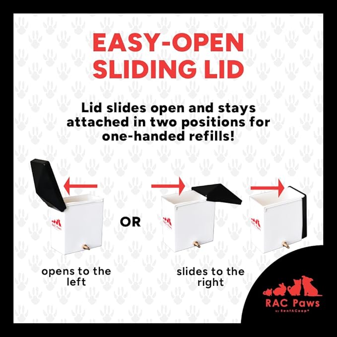 RentACoop 64oz(2L) Small Animal Drinker with Sliding Lid and No-Drip Brass Nozzle - Suitable for Small Pets, Bunnies, Hamsters, Guinea Pigs, Hedgehogs, Rabbits, Chinchillas, Mice and Rats
