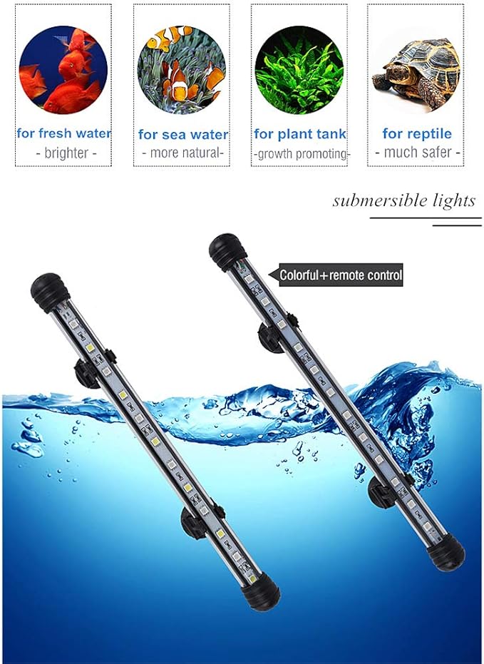 MQ 8 in Submersible LED Aquarium Light, 1.2W Color Changing Fish Tank Light with Remote Control, IP68 Crystal Glass 9 LEDs Lights Bar, for Fish Tank 10-15 inch