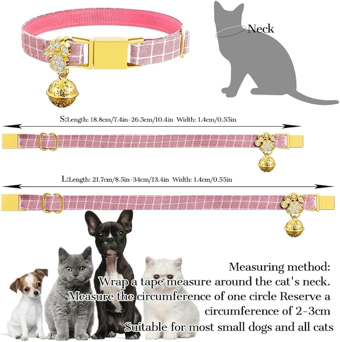 Personalized Breakaway Cat Collars - Magnetic Buckle, Bell - Safety Quick Release, Customized for Girls & Boys Cats - Herringbone