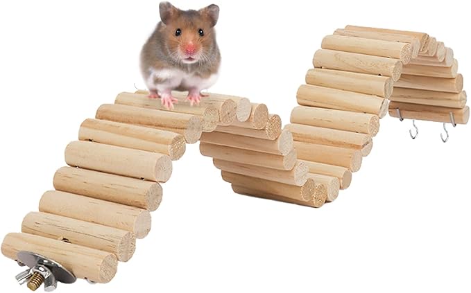 Hamiledyi Hamster Wooden Bridge - Bendy Climbing Ladder, Long Suspension Bridge, Chew Toys for Rat, Mice, Gerbil, Chipmunk, Sugar Glider
