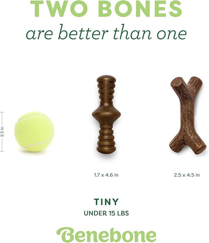 Benebone 2-Pack Maplestick/Zaggler Durable Dog Chew Toys, Real Bacon, Real Maplewood, Made in USA, Tiny, Extra Small, Brown