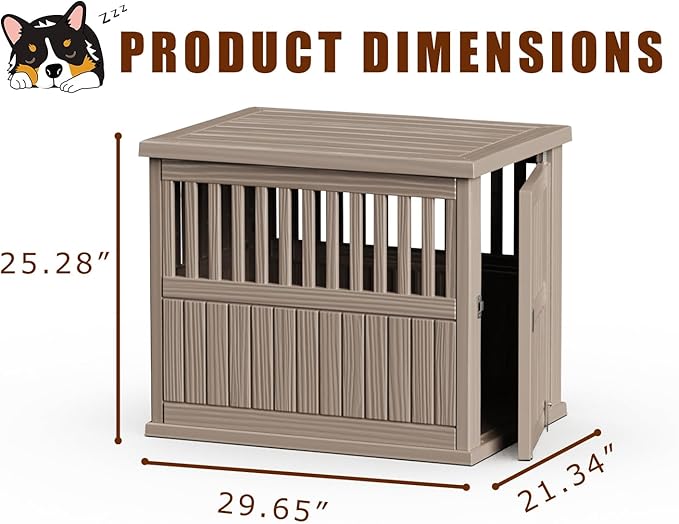 Vixzen Dog Crate Furniture for Small to Large Dogs,Decorative Resin Kennel Indoor,Multifunctional Dog Crate with Locking Buckle,End Table,Durable and Sturdy(Light Brown 29.65 * 21.34 * 25.28)