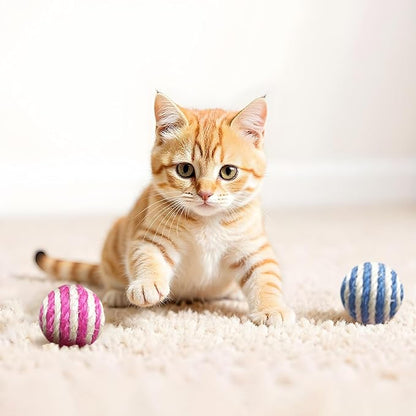 Cat Toys for Indoor Cats, Cat Toys Balls, 20 Packs Interactive Cat Toy Set with Colorful Bell, Jingle Bell, Rainbow, Pompom and Sisal Ball for Kittens