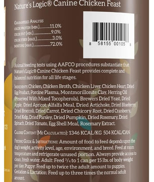 Nature's Logic Grain-Free Canned Dog Food - 95% Animal Proteins - 100% Natural Wet Dog Food Cans - No Common Allergens - All Life Stages - Ideal for Sensitive Dogs - Chicken (13.2 oz, 12 pack)