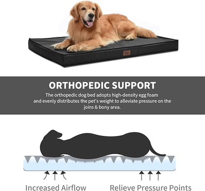 Orthopedic Dog Bed for Large Dogs, Big Waterproof Washable Dog Bed for Large Sized Dogs with Egg Crate Foam Pet Bed Mat, Removable Oxford Cooling Cover, Black
