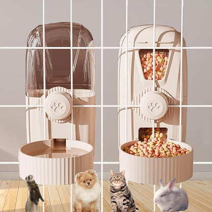 Hanging Cage Automatic Pet Food Water Dispenser 34oz, Large Capacity Feeder Gravity Refill Food and Siphon Suction Water Set for Dog Cat Rabbit Chinchilla and Ferret (Food and Water Dispenser)