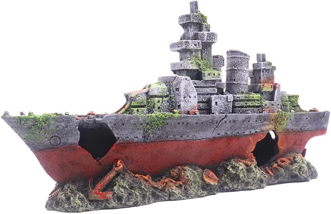 Aquarium Shipwreck Sunken Pirate Ship, Submarine Fish Tank Decorations Resin Battleship for Betta Extra Large XL for 55-75 Gallon Tank