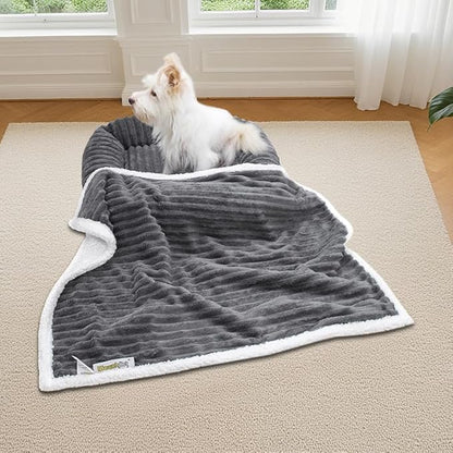 Waterproof Pet Blanket Soft Calming Dog Blanket Cozy Sherpa Fleece Blanket Reversible Furniture Protector Cover for Small Medium Large Dogs Cats Machine Washable, Drak Grey 30x40 in
