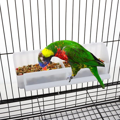 2 Pcs Bird Plastic Double Slot Feeder, Pigeon Food and Water Feeder Cup, Cage Standing Frame Feeder with 2 Plastic Food Spoon