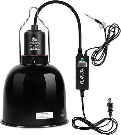 Reptile Light Fixture with Dimming Thermostat, 5.5 Inch Deep Dome Light Fixture with Timer, Reptile Aluminum Dome Fixture for Basking/Heat/UVA/UVB Lamp Bulb