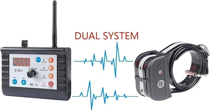 Wireless Dog Fence Training Collar Pet Two Way Signal 2-in-1 System, Adjustable Control Range Warning Strength, Display Battery Level, Waterproof Reflective Dog Collar