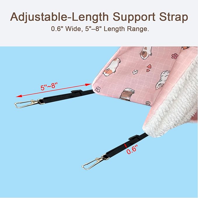 LUCKITTY Small Pet Hammock & Tunnel Set for Ferrets, Guinea Pigs, Rats - Plush Hideout Bed & Cage Toy, 2-Pack, Pink Guinea Pig Print