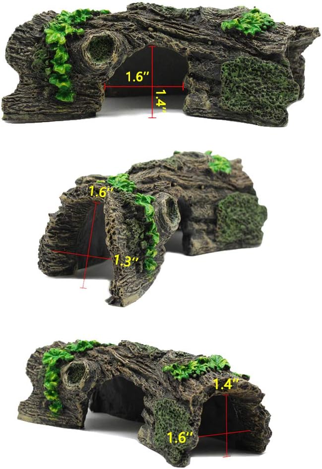 2PCS Aquarium Trunk Decoration Small Hollow Tree Trunk Hideout Log Hideaway Fish Tank Resin Wood Ornament Reptile Habitat Cave for Fish and Shrimp to Swim(6.7X 3.3 x 3'')