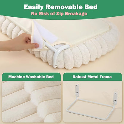 Zakkart SnugCloud Foldable Cat Window Perch - Cordless, Ultra Soft Machine Washable Bed with 4-Sided Bolster, Metal Frame - Window Hammock for Large Cats and Kittens (Cream White, Medium)