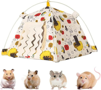 Hamster Mini Tent Hideout, No Bottom Lightweight & Easy to Clean, Rat Bed Without Installing Syrian Hamster Bed House, Suitable for Mouse, Fancy Rat, Chipmunk and Mini Guinea Pig (Beige)