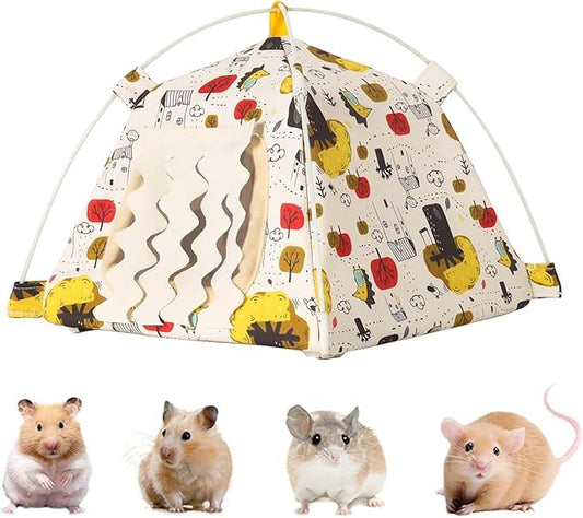 Hamster Mini Tent Hideout, No Bottom Lightweight & Easy to Clean, Rat Bed Without Installing Syrian Hamster Bed House, Suitable for Mouse, Fancy Rat, Chipmunk and Mini Guinea Pig (Beige)