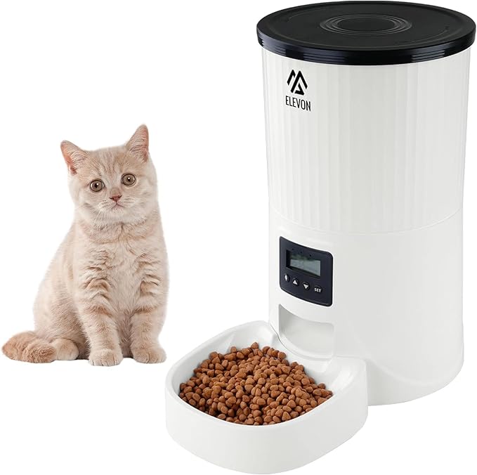 4L Automatic Cat Feeder – Programmable Dog & Pet Food Dispenser with 10s Voice Recorder, Portion Control, Desiccant Bag, Large Capacity for Small Large Pets, White