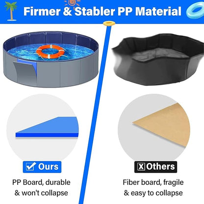 Dog Pool for Large Dogs, Kiddie Pool Hard Plastic, Dog Bathtub Portable, Foldable Pool for Dogs Slip-Resistant (Dark Gray, XL-64"x12")