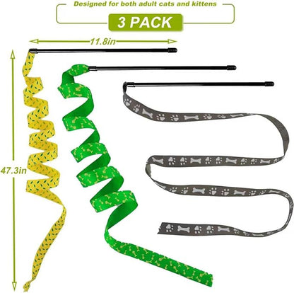 Interactive Cat Toy Wand, Cat Teaser Wand Rainbow String for Bored Indoor Adult Cats and Kittens (3 Pack String)