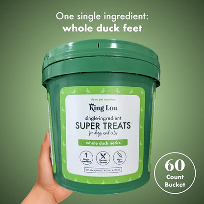 King Lou Duck Treats – Whole Dehydrated Duck Necks for Dogs and Cats – Single Ingredient Crunchy Chews – Protein-Rich Collagen Snacks – 60 Count