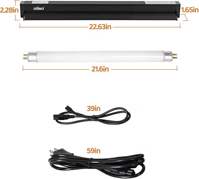 Oiibo UVB Reptile Light, 2PCS HO T5 10.0 UVB Reptile Light Fixture Kit, Connectable UVB Reptile Light for Large Terrarium, 24W Bearded Dragon UVB Light T5 Lamp Bulb