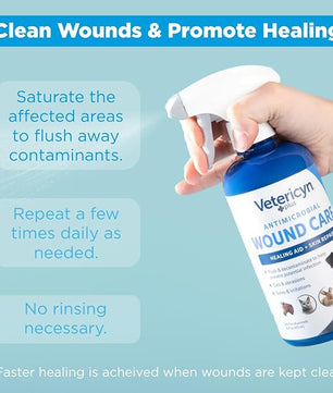 Vetericyn Plus Dog Wound Care Spray | Healing Aid and Skin Repair, Clean Wounds, Relieve Dog Skin Allergies, Safe for All Animals. 16 ounces