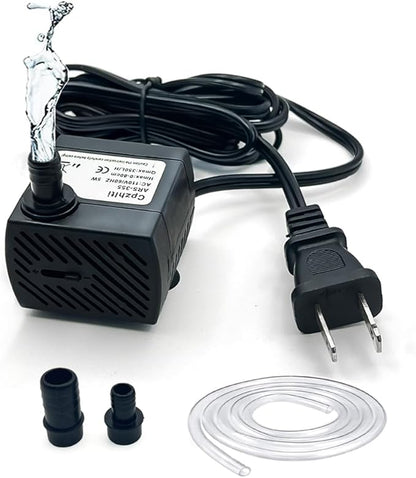 95GPH ultra-quiet small fountain pump (350L/H, 5W), 3.3-foot water pipe, adjustable flow small water pump, suitable for fish tanks, water features, pet fountains, outdoor fountain pumps