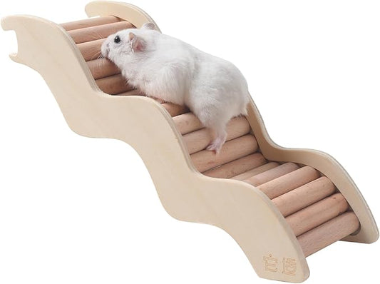 Hamster Ladder Bridge - Wooden Hamster Climbing Toy for Cage Decor and Accessories, Ideal for Hamsters, Gerbils, Mice, and Small Animals（Large-9.45"）
