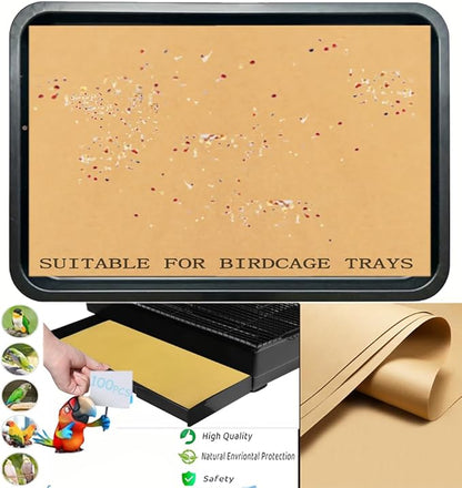 100PCS Bird Cage Liner Papers 11×17in-Disposable Kraft Paper Cage Liners for Pet Bird Parrot Cushion Pad Pet Bedding Accessories(Kraft Paper)