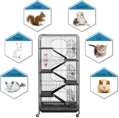 Yaheetech 52-inch Ferret Cage 6 Level Metal Rat Cage with 3 Front Doors/Feeder/Wheels Small Animal Cage for Ferret/Chinchilla/Bunny/Rabbit/Squirrel, Black