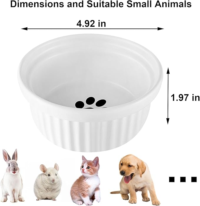 Rabbit Hanging Ceramic Bowl, Removable Cage Feeder Thick Ceramic Bowl with Stainless Steel Support Ring Pet Water Food Bowl for Small Animal Chinchilla Ferret Small Dog & Cat (4.92 * 1.97”)