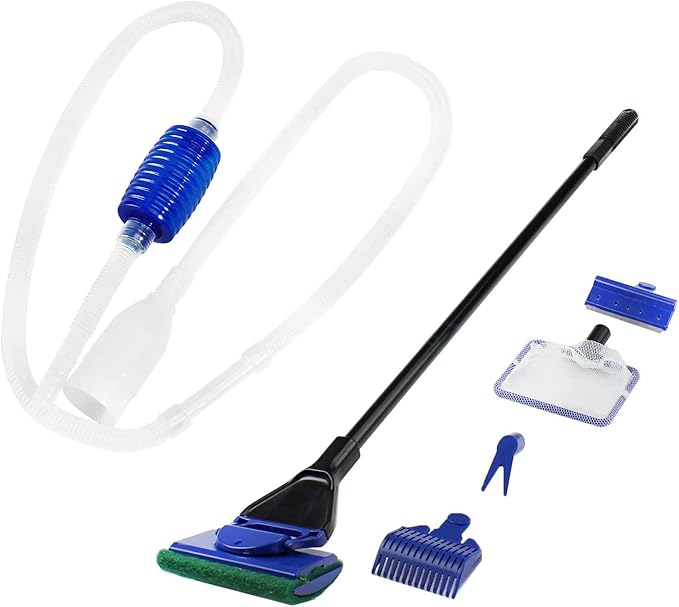AQUANEAT Aquarium Vacuum Siphon, Hand Pump Fish Tank Water Changer, with Fish Net Algae Scraper 5 in 1 Cleaning Set