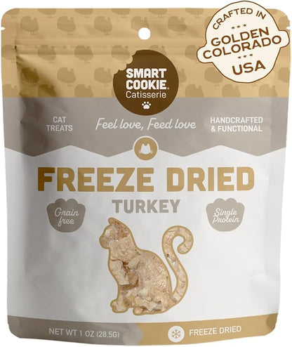 Smart Cookie Turkey Freeze Dried Cat Treats – Single Ingredient, High-Protein Snacks for Picky Cats – 100% Lean Turkey, No Fillers or Additives, Made in The USA – 1oz