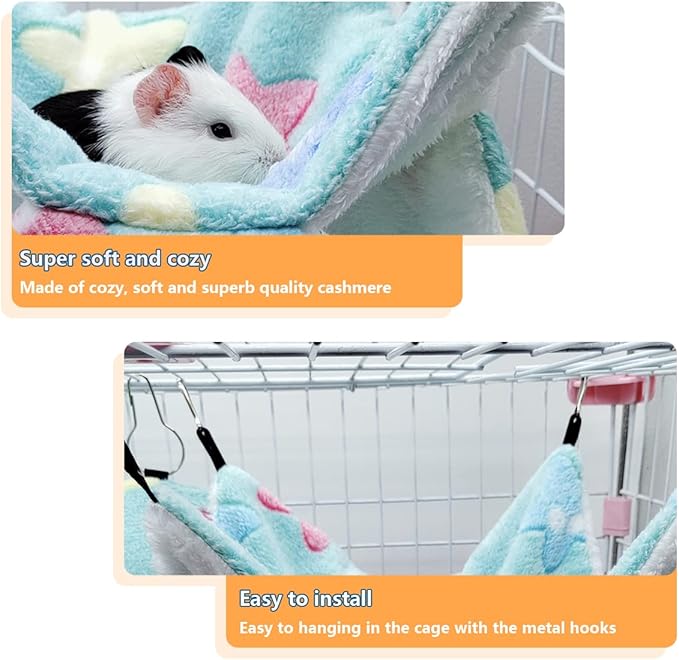 LEFTSTARER Guinea Pig Ferret Rat Hammock Toy Small Animal Cage Accessories Hideout Tunnel & Bunkbed Hammock for Rat Ferret Guinea Pig Hamster Sugar Glider Chinchilla (Star-Green)